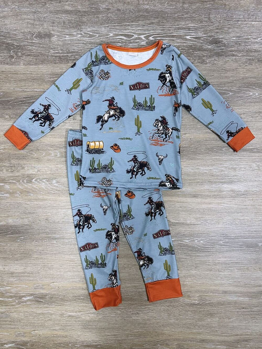 BLP0900 Baby Boys Western Rodeo Top Pants Pajamas Clothes Set