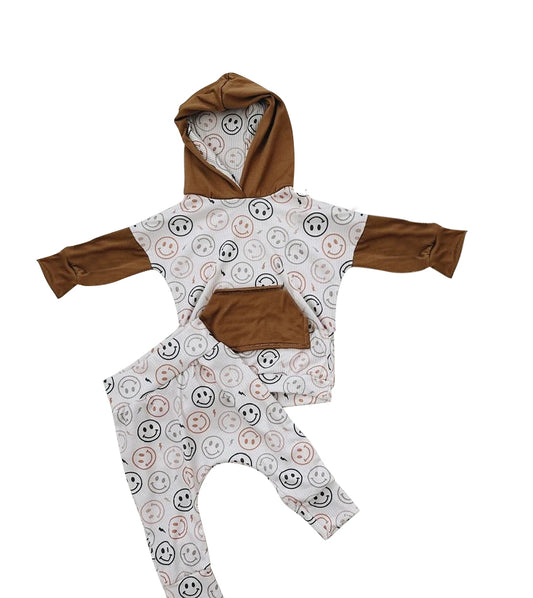 BLP0914 Baby Boys Smile Hooded Tops Jogger Pants Clothes Sets Preorder