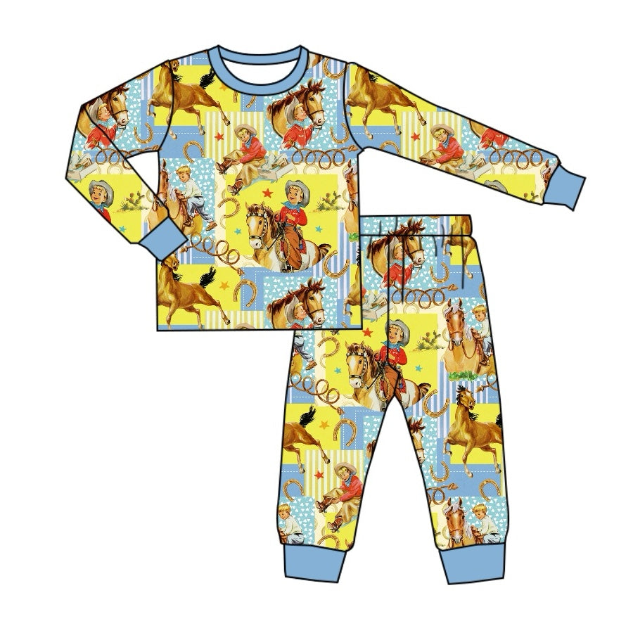 BLP0915 Baby Boys Cowboy Western Tops Pants Pajamas Clothes Sets Preorder