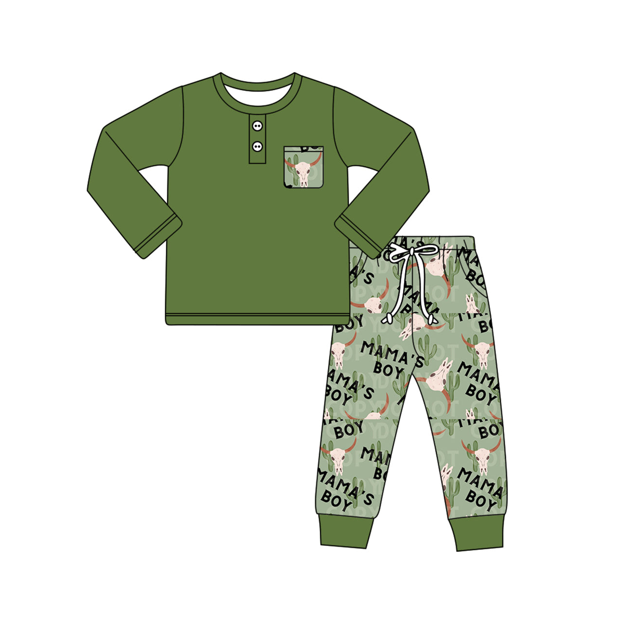 BLP0920 Baby Boys Green Tops Western Mam's Boy Cow Jogger Clothes Sets Preorder