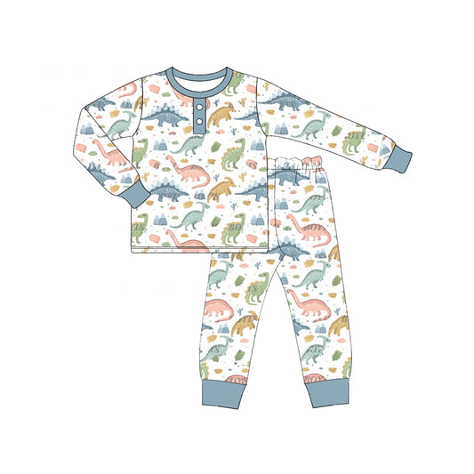BLP0941 Baby Boys Blue Dinosaurs Top Pants Pajamas Outfits Clothes Sets Preorder