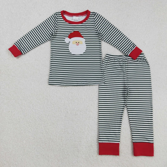 Embroidery Santa Sibling Baby Boys Stripes Shirt Top Pants Christmas Pajamas Sets C9.15