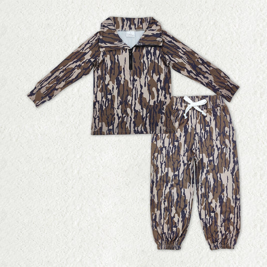 BT0957+P0649 Baby Boys Olive Camo Long Sleeves Zipper Pullover Pocket Jogger Pants Clothes Set C10.14