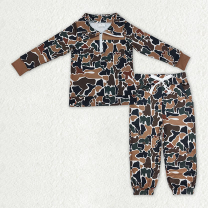 Sibling Baby Boys Camo Zipper Pullover Top Pockets Jogger Pants Southern Clothes Sets C10.14