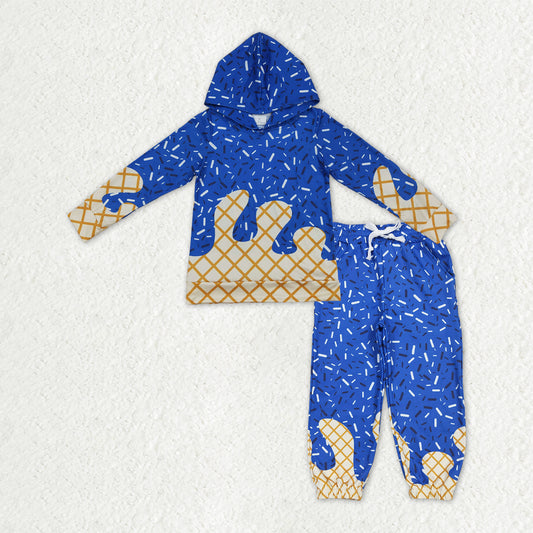 BT1275+P0818 Baby Boys Hot Blue Sprinkles Drip Hoodies Yoga Jogger Pants Team Clothes Set C10.14