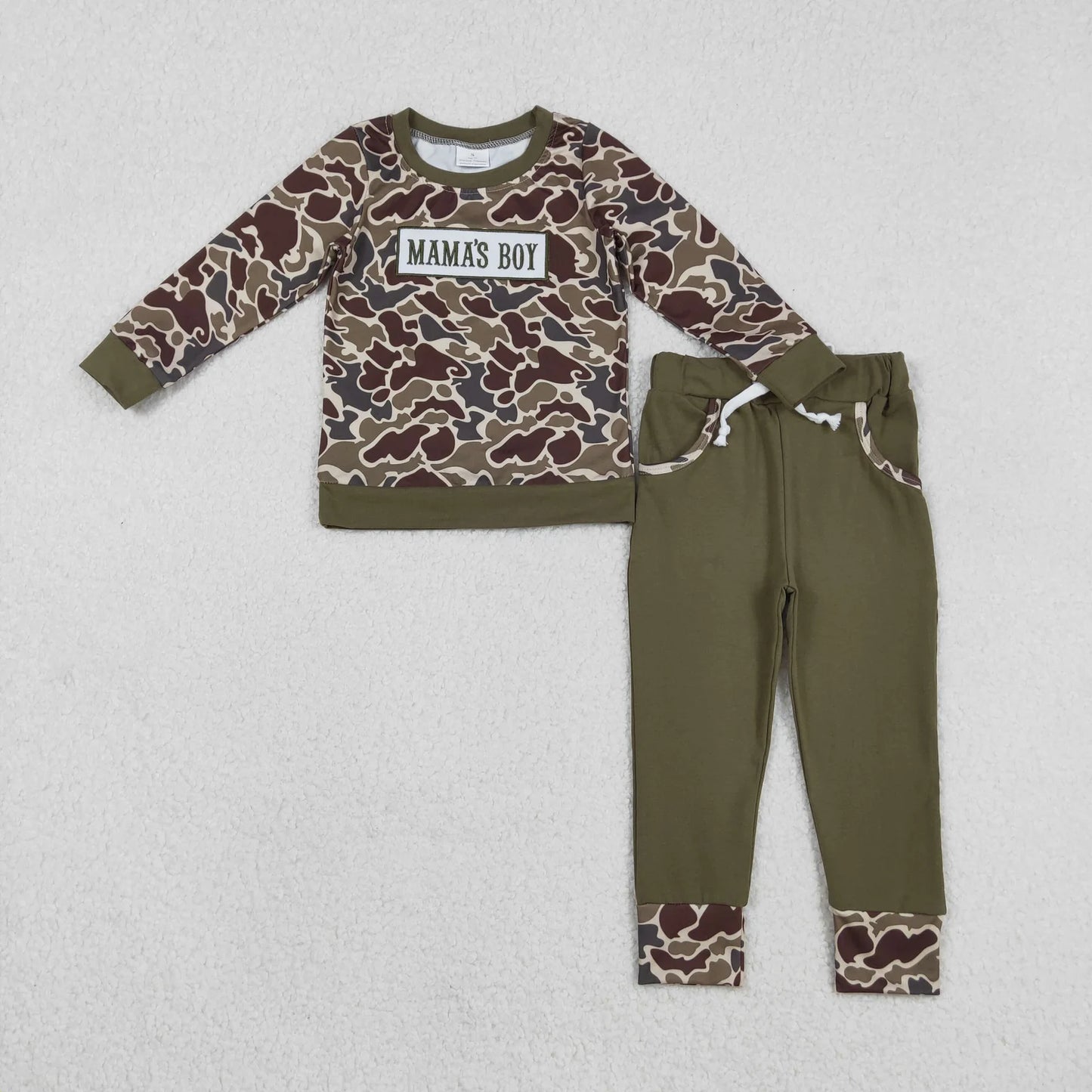 Sibling Baby Boys Embroidery Mama's Boy Camo Top Pockets Pants Clothes Sets C12.1