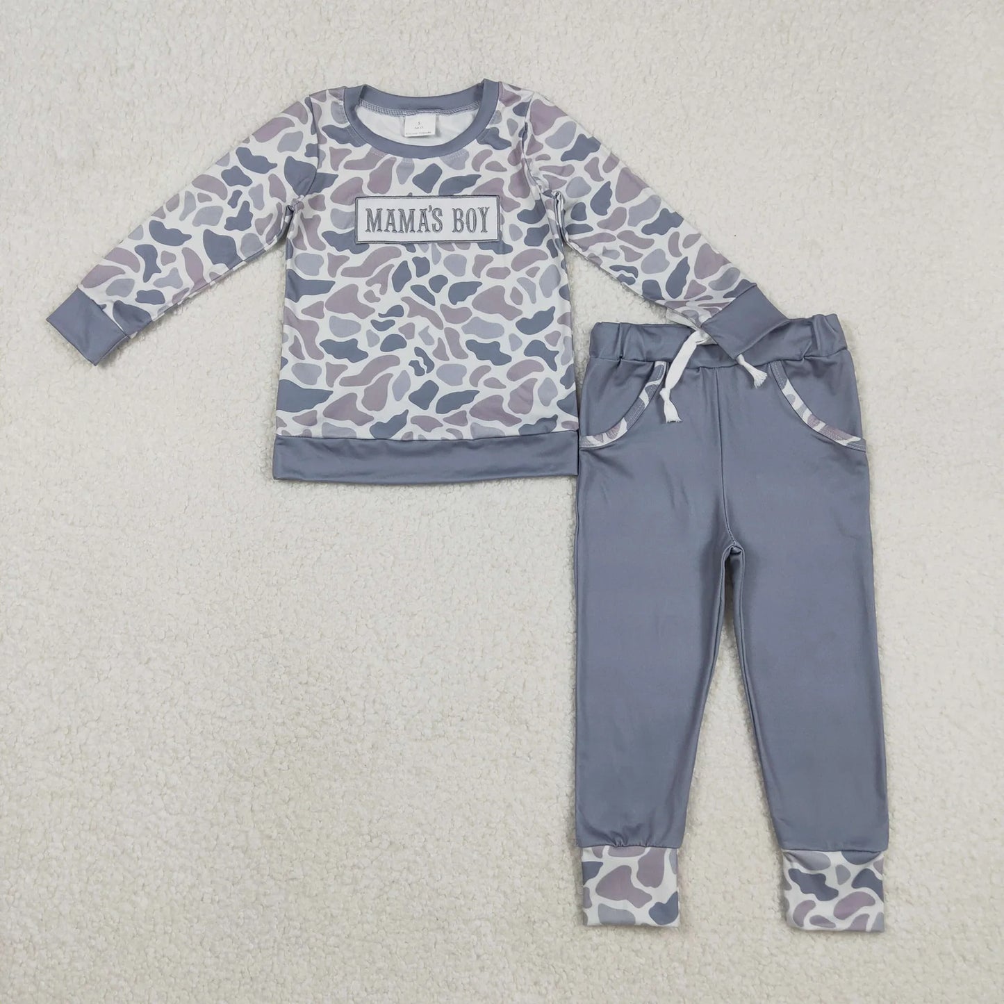 Sibling Baby Boys Embroidery Mama's Boy Camo Top Pockets Pants Clothes Sets C12.1
