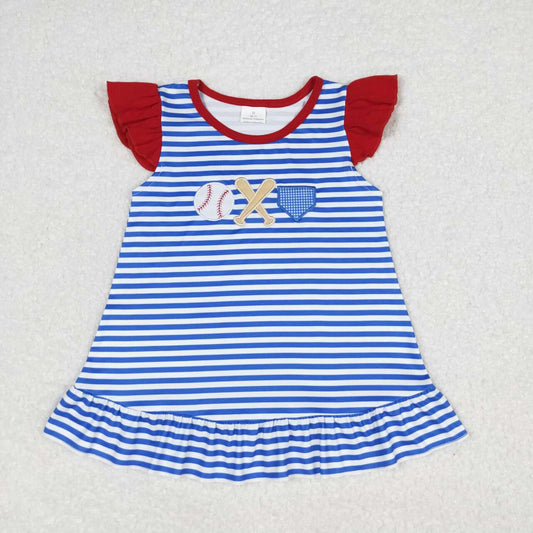 GT0560 Embroidered baseball blue and white striped flying sleeve top