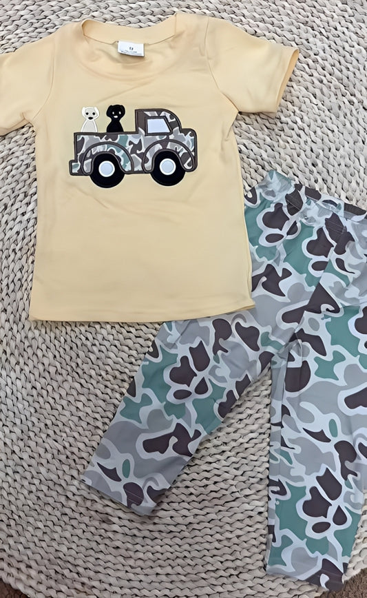 BSPO0014 Boy Embroidered Truck Dog Camouflage Outfit