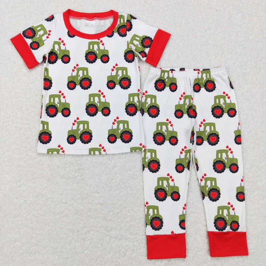 BSPO0200 Love tractor white red short sleeve pants suit