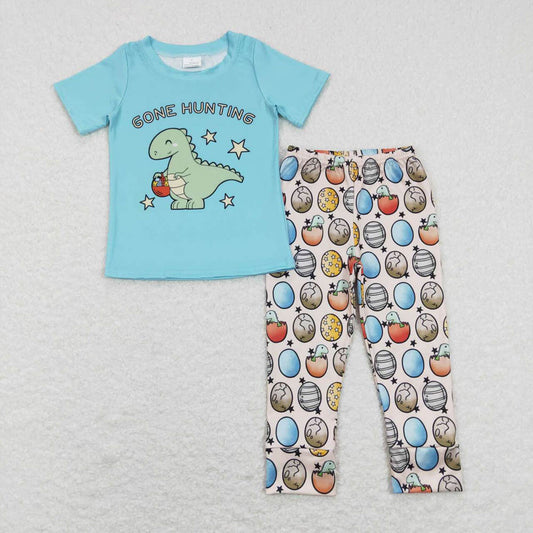 BSPO0202 Alphabet Dinosaur Blue Short Sleeve Suit