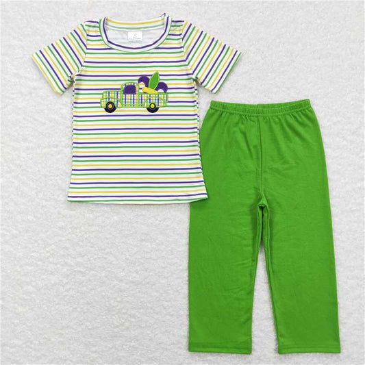 BSPO0215 Crazy Embroidery Card Car Purple Green Yellow Striped Short Sleeve Long Clothes Series