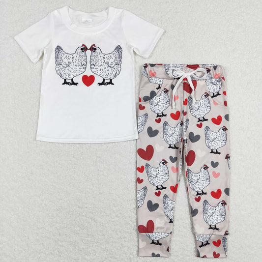 BSPO0221 Baby Boys Valentines Chicken Top Shirt Pants Clothing Set