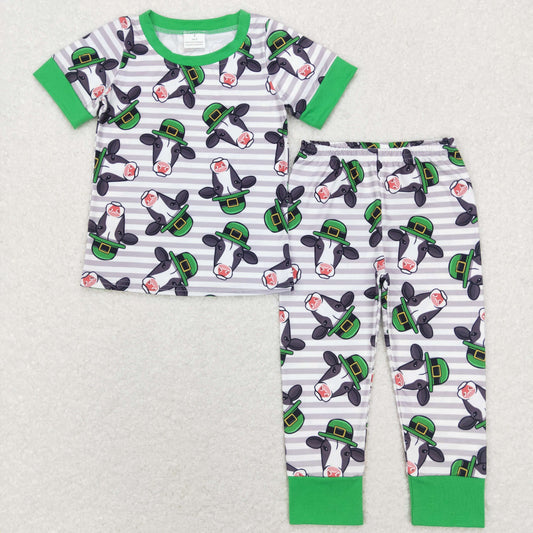 BSPO0279 St. Patrick's Day hat cow striped green short-sleeved trousers