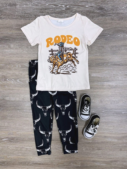 BT0515+P0091 Baby Boys Rodeo Shirt Black Cow Pants Western Clothes Sets