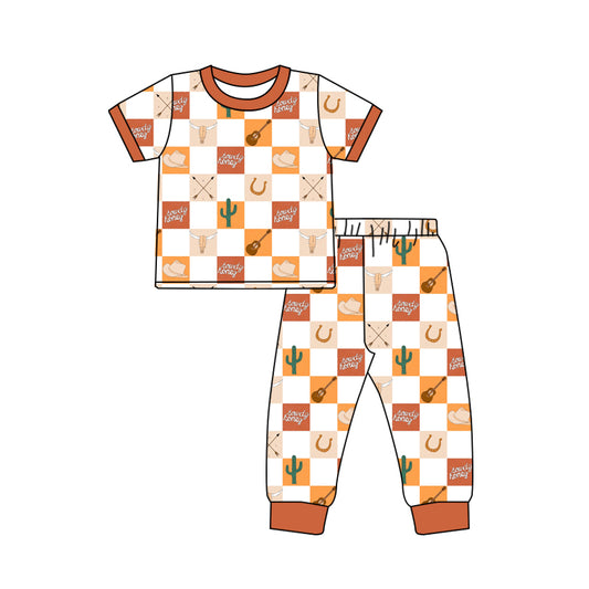 BSPO0353Baby Boys Short Sleeve Shirt Top Howdy Cactus Cow Pants Pajamas Clothes Sets preorder
