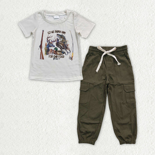 BT0340+P0135 Baby Boys Fishing Hunting Green Cargo Pants Clothes Sets