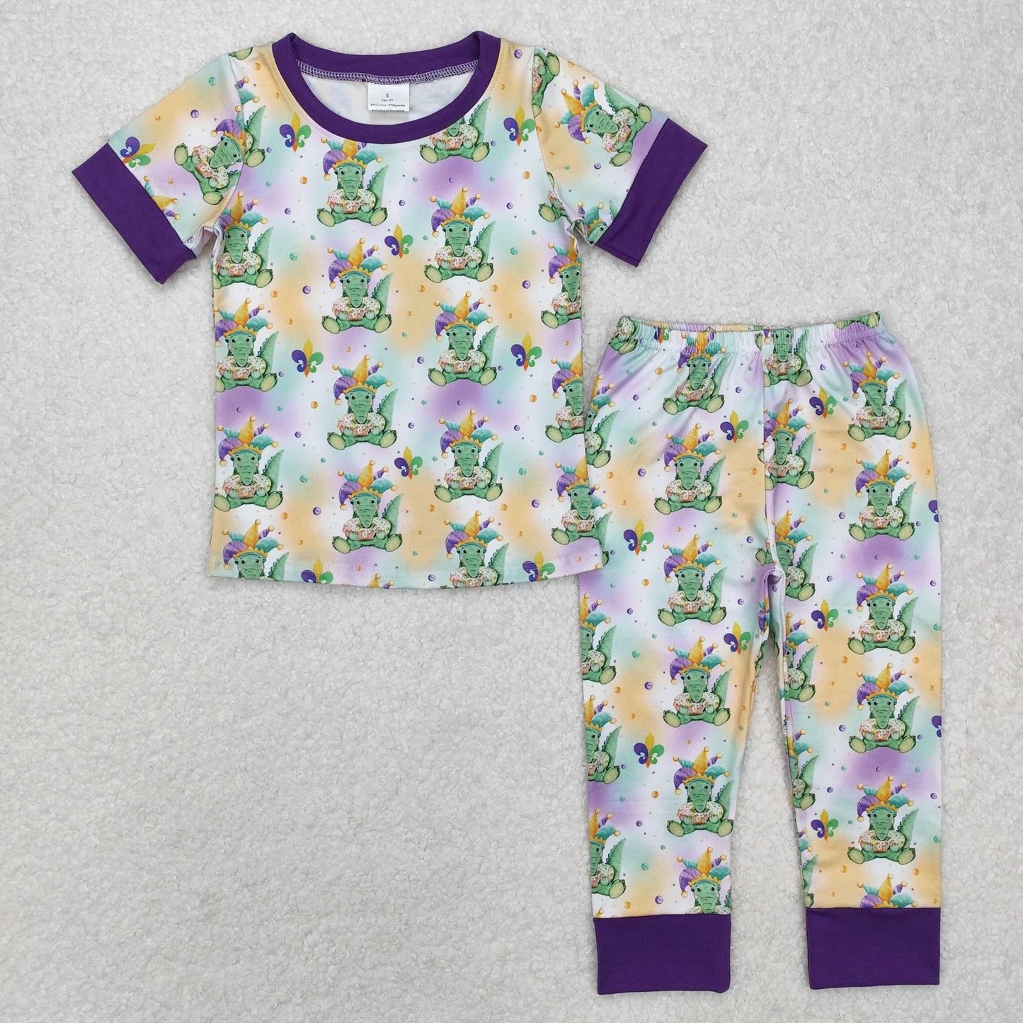 Sibling Baby Kids Anchors Crocodiles Top Pants Mardigras Pajamas Sets Zipper Footie Rompers C9.30