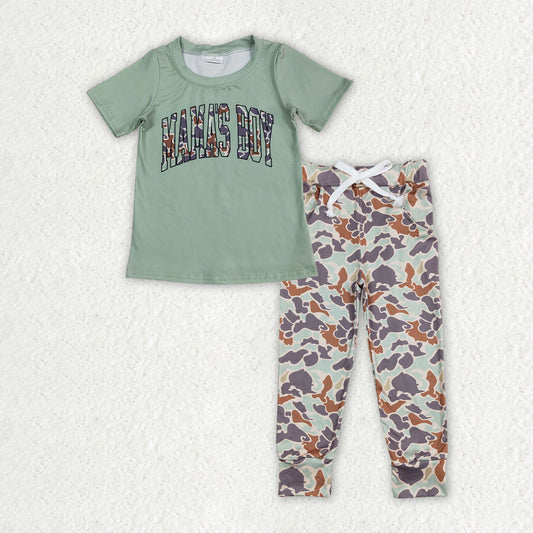 BT1184+P0421 Baby Boys Green Camo Mama's Boy Top Pocket Lagging Pants Outfits Set 5.26