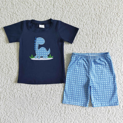 Sibling Baby Boys Back To School Embroidery Dinosaurs Summer Shorts Sets 4.29