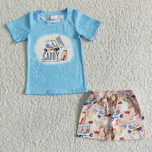 BSSO0024 Boys car blue short sleeve shorts set