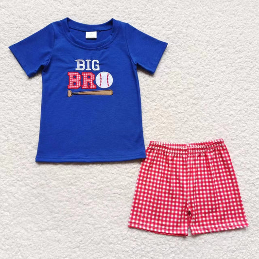 Boys and girls embroidered BRO/SIS playing baseball navy blue short-sleeved short-sleeved suit collection
