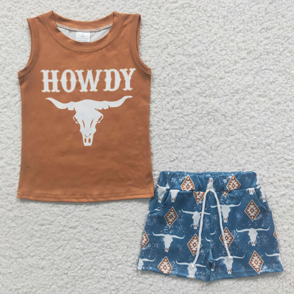 Sibling Baby Boys Sleeveless Tee Shirt Top Smiles Western Howdy Shorts Clothes Sets 5.9