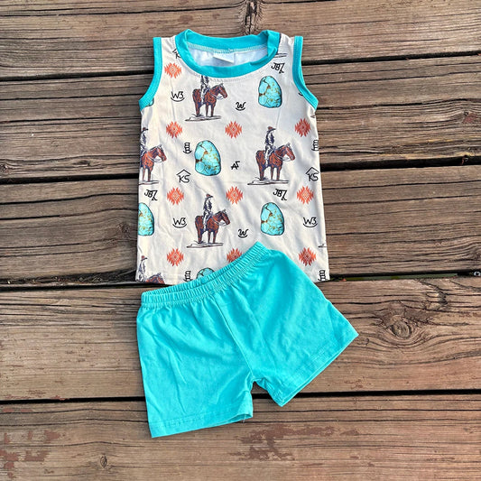 BSSO0208 Baby Boys sleeveless tee shirt rodeo shorts western clothes set