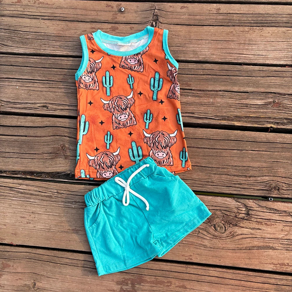 Sibling Baby Boys Summer Western Tank Top Shorts Outfits Sets 8.11