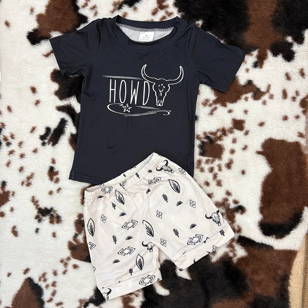 BSSO0213 Baby Boys Western Howdy Short Sleeve Tee Shirts Shorts Set