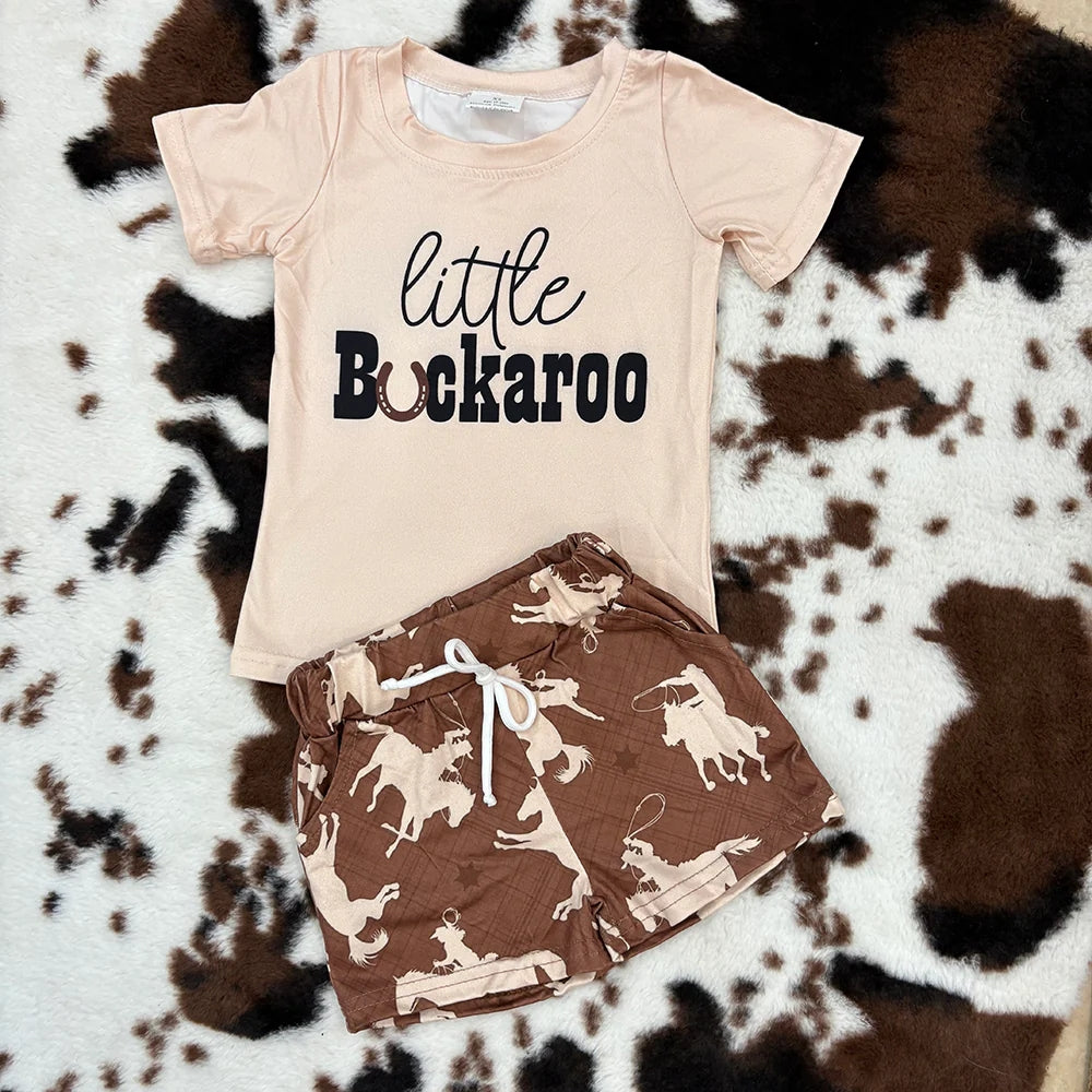 BSSO0229 Boy Buckaroo Riding Brown Short Sleeve Shorts suit