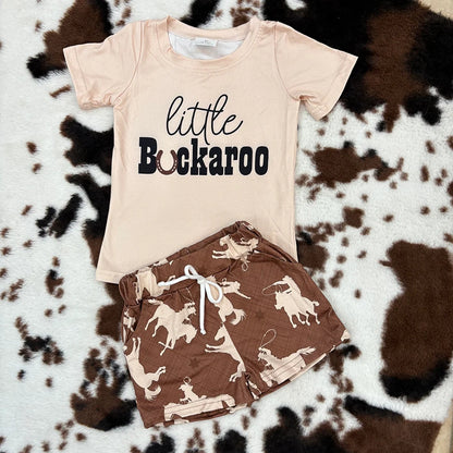 BSSO0229 Boy Buckaroo Riding Brown Short Sleeve Shorts suit