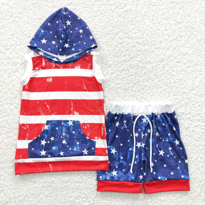 Sibling Baby Boys 4th Of July Stars Sleeveless Tee Shirts Shorts Sets 5.9