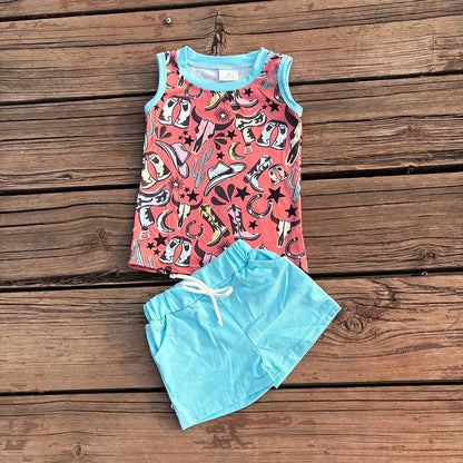 Sibling Baby Boys Summer Western Tank Top Shorts Outfits Sets 8.11
