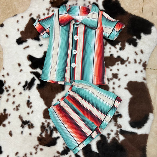 BSSO0273 Baby Boys Western Stripes Shorts Pajamas Set