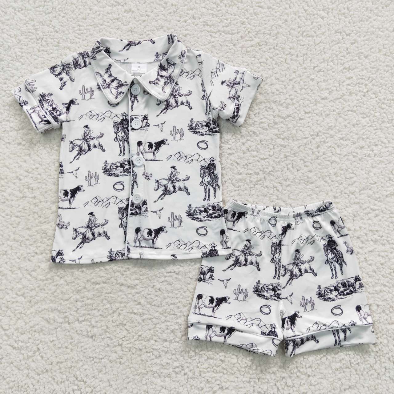 Sibling Baby Boys Button Top Shorts Summer Western Pajamas Sets 6.2