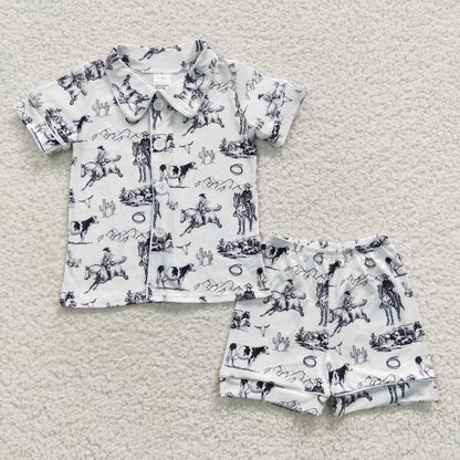 Sibling Baby Boys Button Top Shorts Summer Western Pajamas Sets 6.2