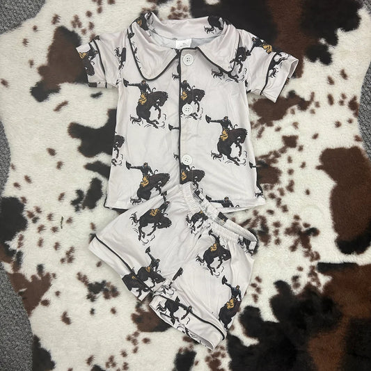 BSSO0277 Baby Boys Western Rodeo Shorts Pajamas Set
