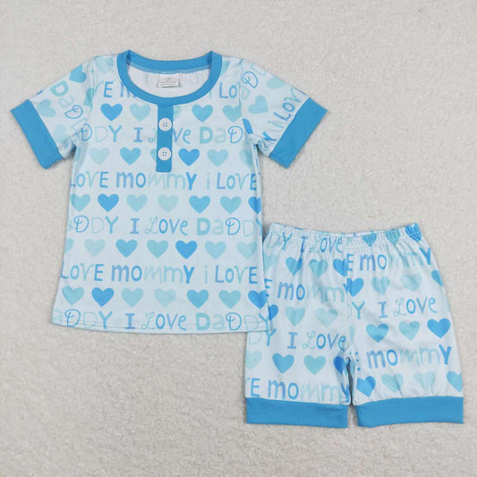 BSSO0411I love mommy daddy love blue short-sleeved shorts suit Valentine's Day