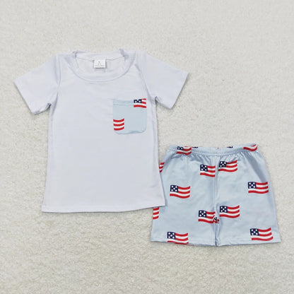 2 Colors Sibling Baby Boys 4th of July Flags Pocket Shirts Shorts Outfits 4.15