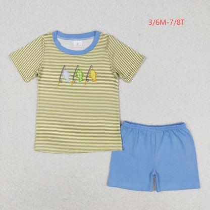 Sibling Baby Boys Embroidery Fishing Tee Shirts Summer Shorts Clothes Sets 5.14
