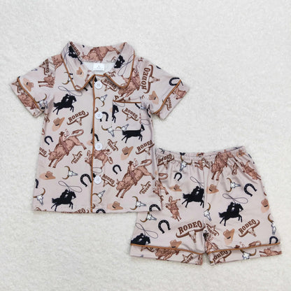 Sibling Baby Boys Button Top Shorts Summer Western Pajamas Sets 6.2