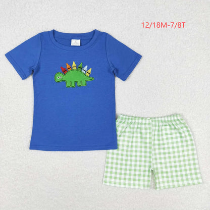 Sibling Baby Boys Back To School Embroidery Dinosaurs Summer Shorts Sets 4.29