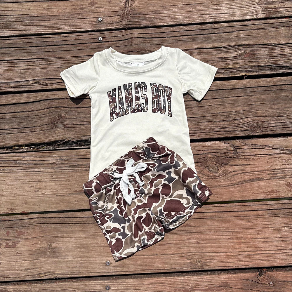 BT0792+SS0202 Baby Camo Mama's Boy Top Hunting Summer Shorts Clothes Set