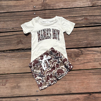 BT0792+SS0202 Baby Camo Mama's Boy Top Hunting Summer Shorts Clothes Set