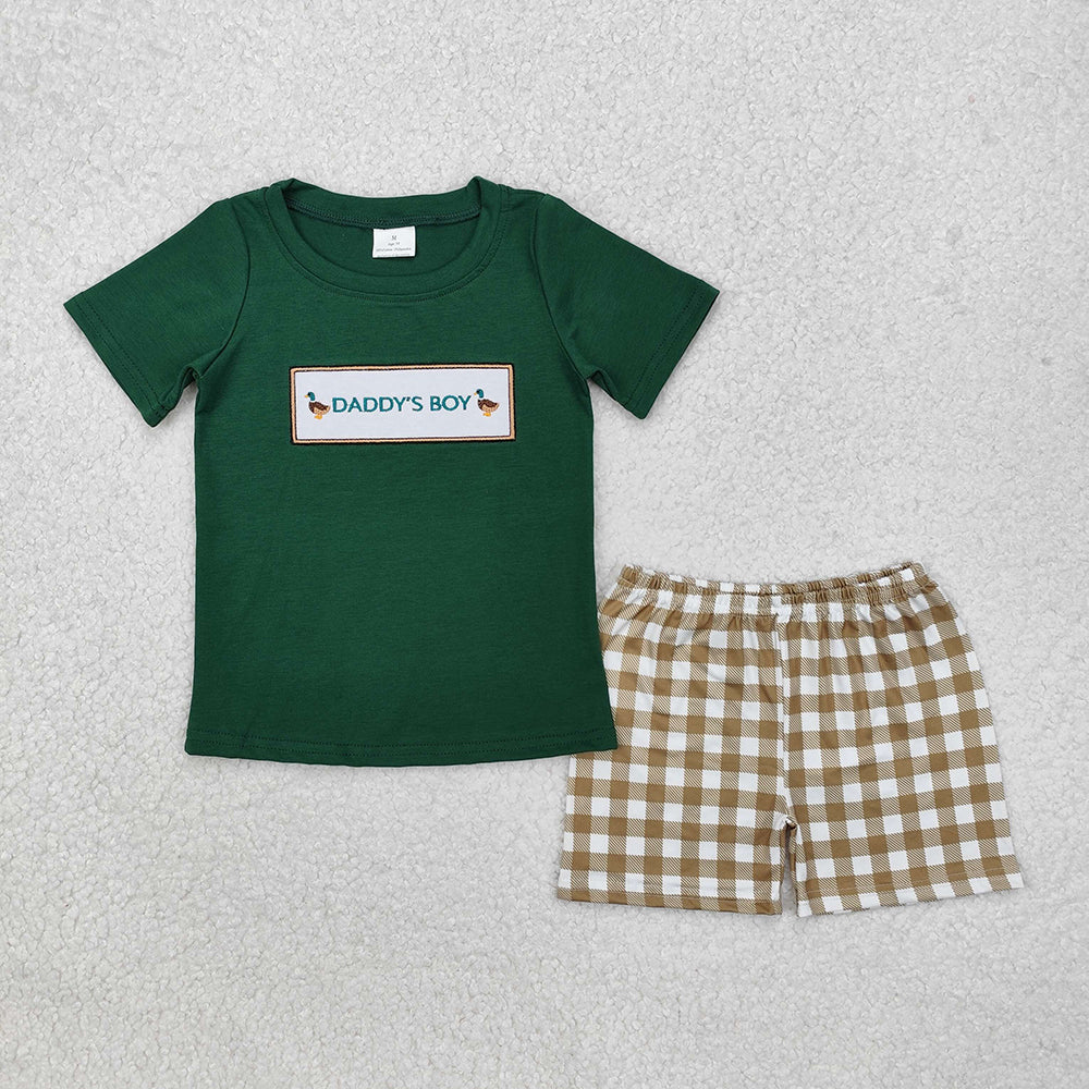 Sibling Baby Boys Daddy's Boy Top Ducks Checkered Shorts Clothes Sets 5.20