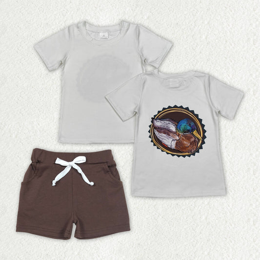 BT0964+SS0134 Baby Boys Duck Hunting Top Pocket Shorts Clothes Set