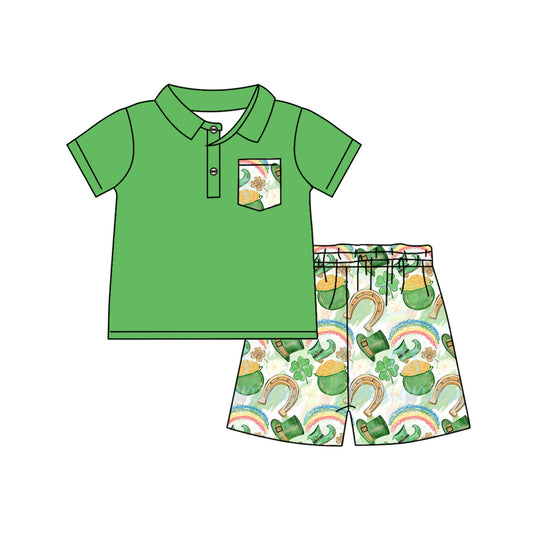 BSSO1165 Baby Boys St Patrick Day Qautrefoil Shirts Shorts Clothes Sets Preorder