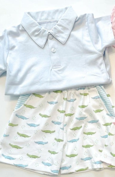 BSSO1166 Baby Boys Blue Shirt Crocodile Shorts Clothes Sets Preorder