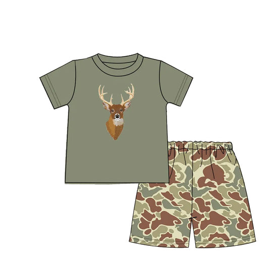 BSSO1168 Baby Boys Deer Short Sleeve Shirt Camo Shorts Clothes Sets Preorder